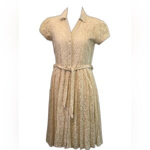 Cream Cotton Lace Dress with Tie Belt